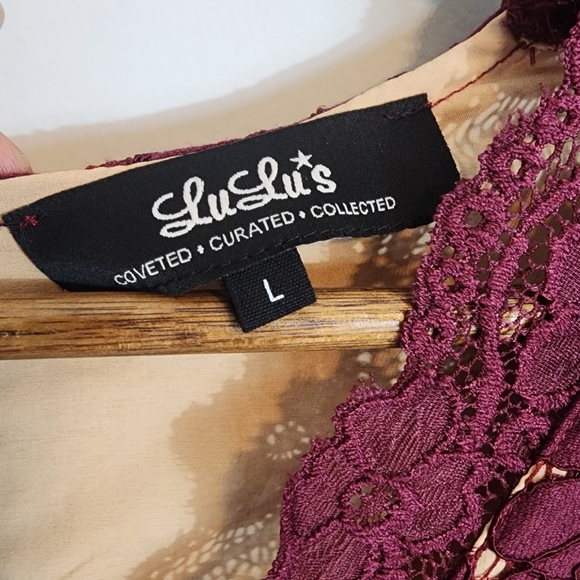 Lulu’s Swooner or Later burgundy long sleeve lace deep v neck bodycon dress SZ L - Picture 3 of 11